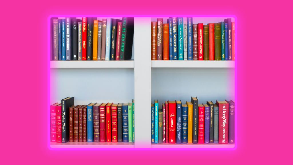 book shelf on bright pink background