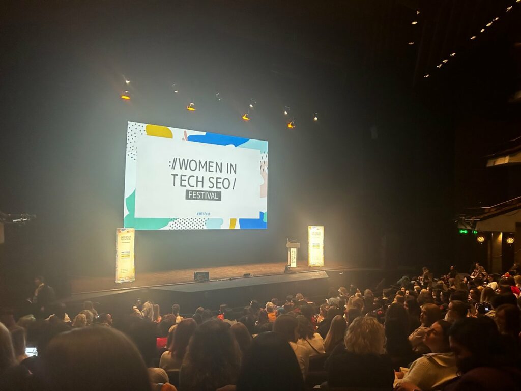 women in tech seo 2023 barbican stage and logo